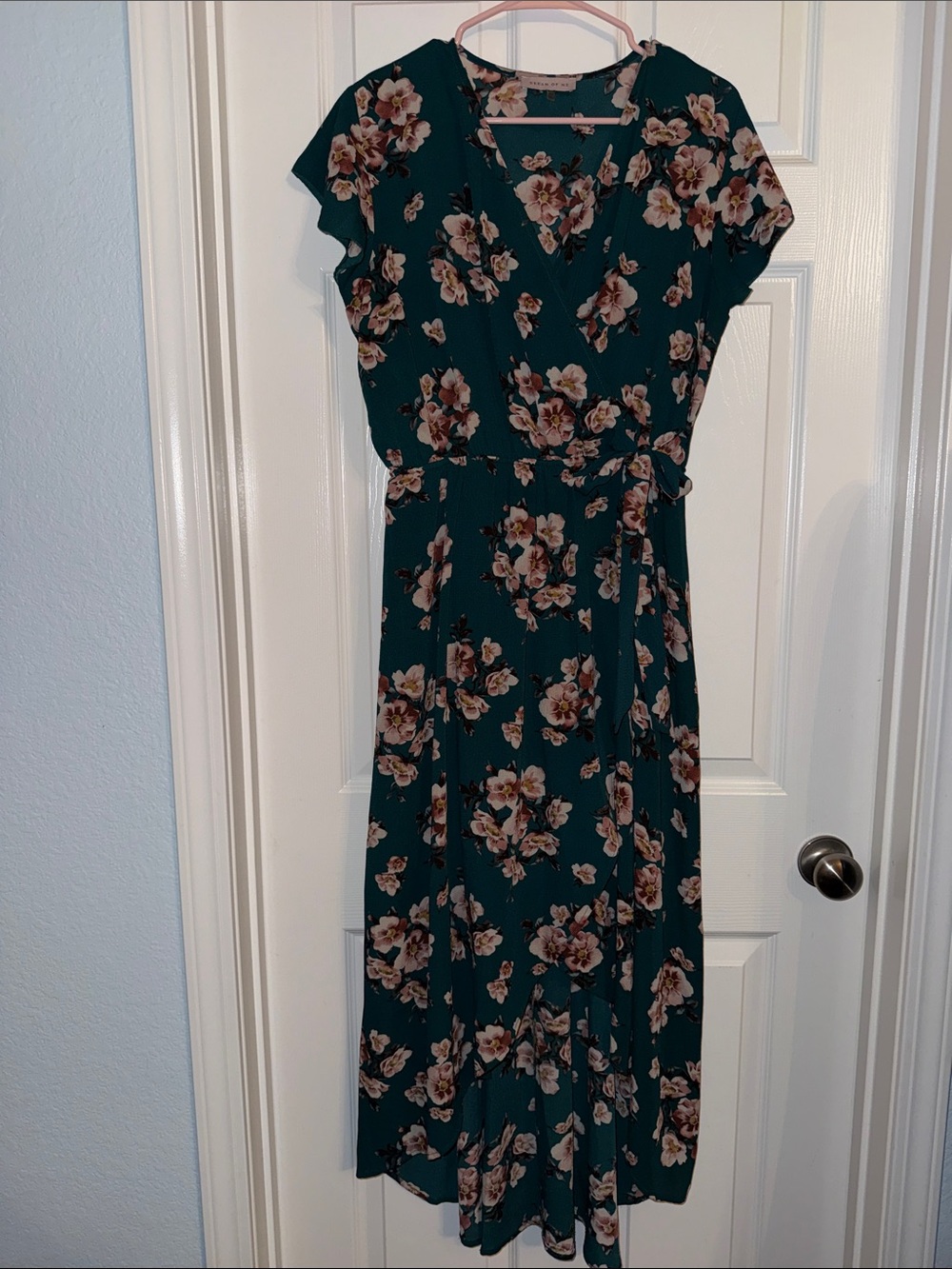 Teal Floral Maxi Dress with Tie Waist